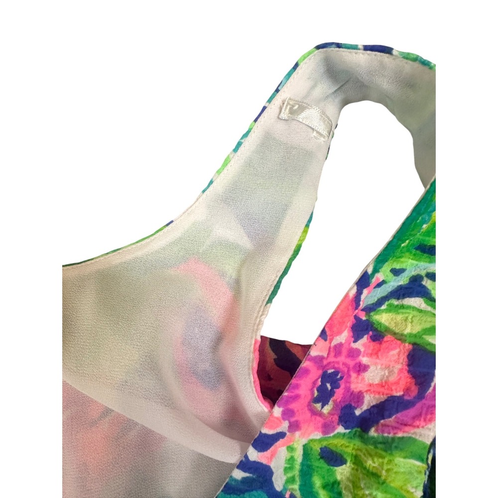 Lilly Pulitzer Pink Green Blue Floral Tassel Back Ruffle Hem Shift Dress Small - Picture 7 of 9